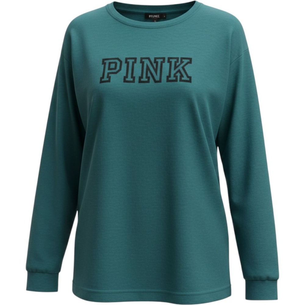 Victorias Secret PINK Long Sleeve Logo Tee Teal Green Kinder to the Planet Large